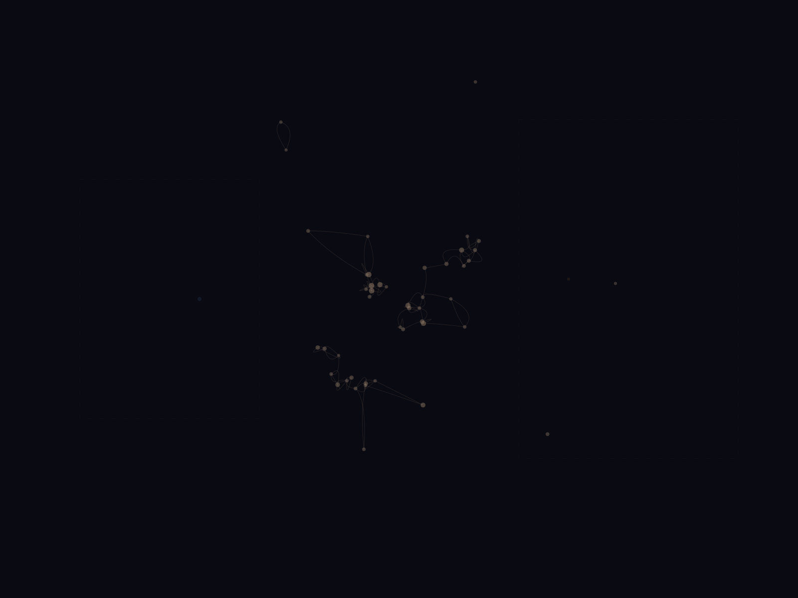 003: The Forgetting -- drifted nodes in warm neutral tones, ghost frames